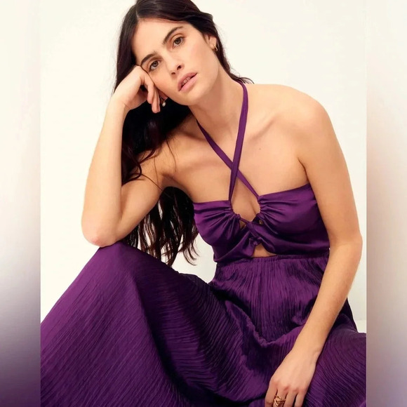 NEW SESSUN Trancoso Cutout Detail Halter Strap Midi Dress Picasso Lily Size S - Picture 15 of 16